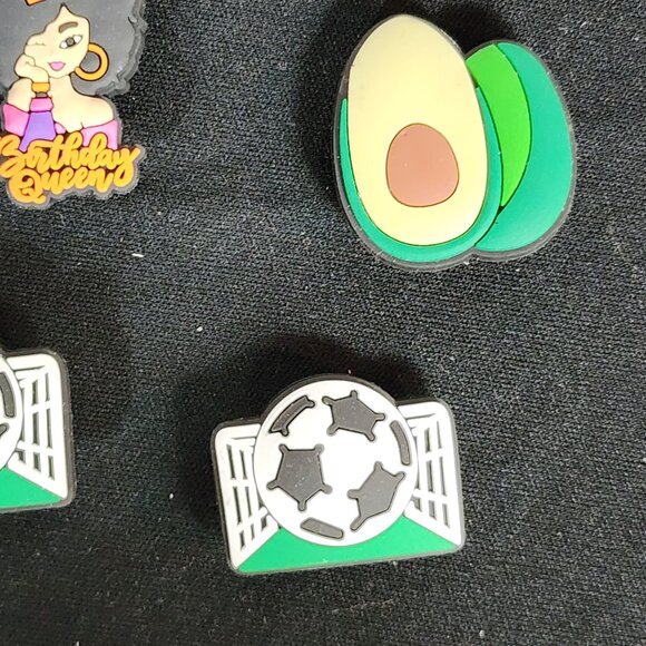 Asst. 4pc Avocado Birthday Queen and Two Soccer Ball and Net Croc Shoe Charms - Picture 2 of 16